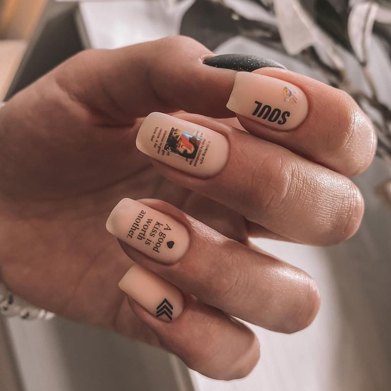 1db 3D matrica körmökhöz angol szöveges magazin tervezés körömcsúszka matrica absztrakt levél virág ragasztó matricák körömdíszítés