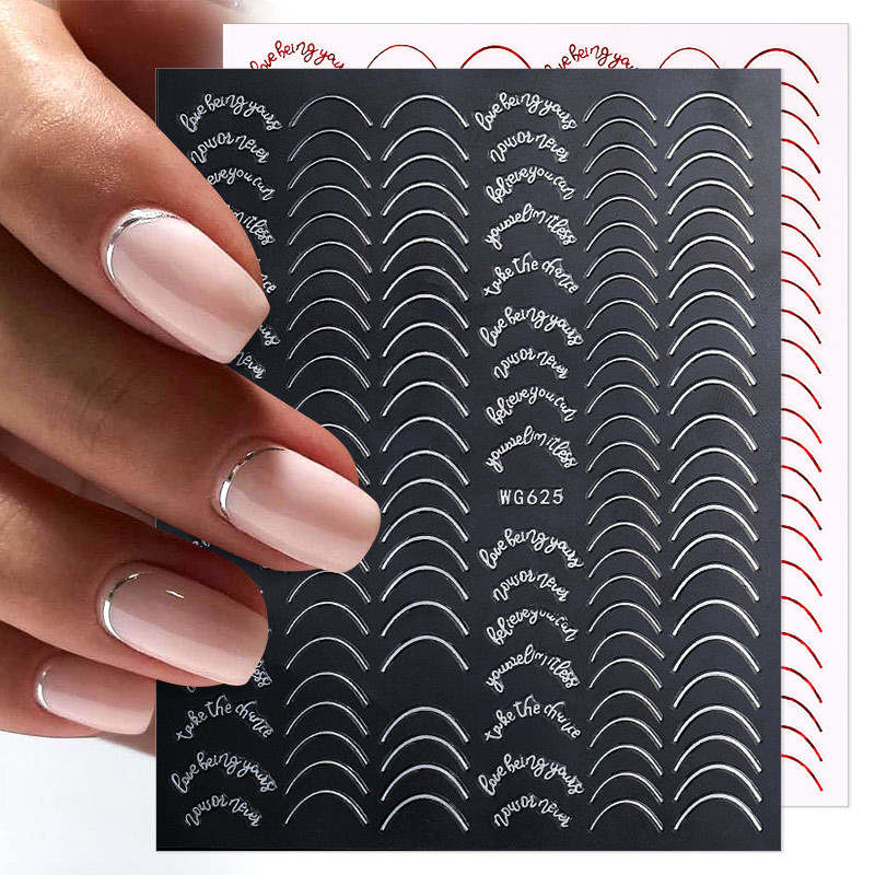 Francia Nail Line Art matrica matricák fém ezüst vonal betűk rózsa arany 3D öntapadó köröm matricák íves köröm csúszkák barkácsolás