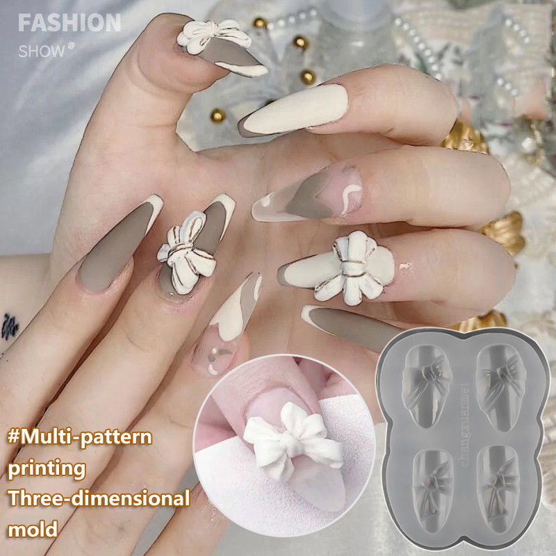 1db 3D szilikon körömfaragó forma pillangó masni-csomós formabélyegző sablon körömsablonok barkácsolás UV gél manikűr körömdíszítő eszközök