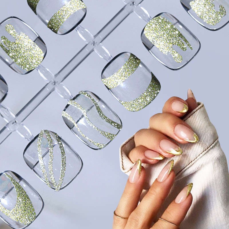 1 lap fényvisszaverő csillogó 3D körömmatrica arany csillámos hullám francia mintás lézeres körömmatricák barkácsolás körömdíszítő eszköz