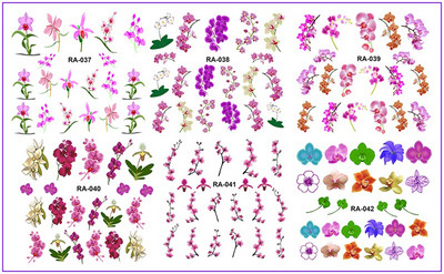 5 db UPRETTEGO Nail Art Beauty Water Decal Slider Körömmatricák Növényi levelek Orchidea Virág Virágszirmok RA37-42
