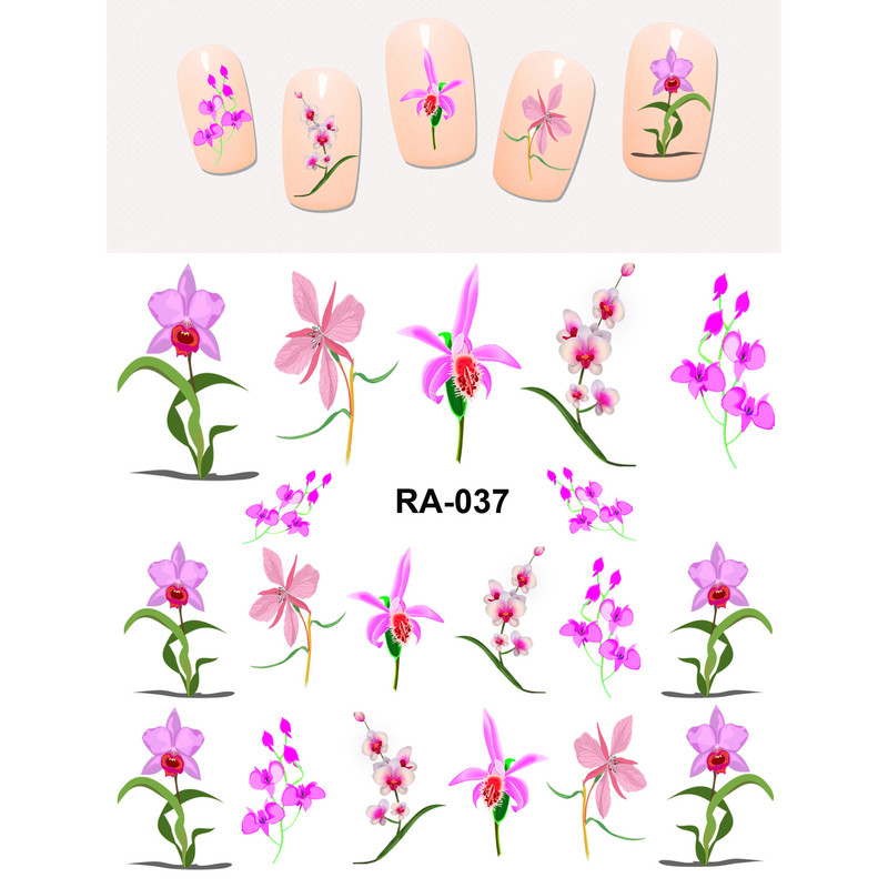 5 db UPRETTEGO Nail Art Beauty Water Decal Slider Körömmatricák Növényi levelek Orchidea Virág Virágszirmok RA37-42
