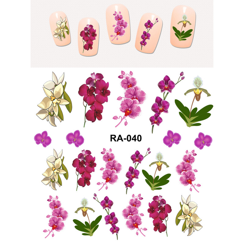 5 db UPRETTEGO Nail Art Beauty Water Decal Slider Körömmatricák Növényi levelek Orchidea Virág Virágszirmok RA37-42
