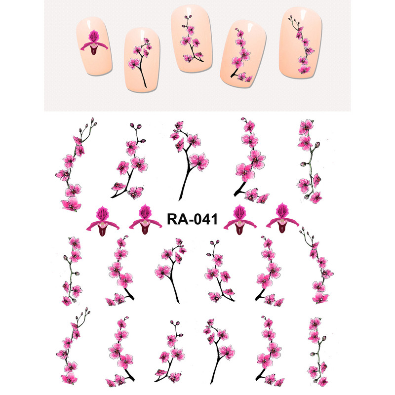 5 db UPRETTEGO Nail Art Beauty Water Decal Slider Körömmatricák Növényi levelek Orchidea Virág Virágszirmok RA37-42