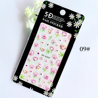 1 db 5D körömmatrica fehér rózsaszín rózsa dombornyomott virágmintás öntapadó csúszó körömmatricák barkácsolás körömdíszítés