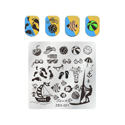 1 db Beach Surfing textúra körömbélyegző lemez görbe vonal levél virág köröm sablonok nyári papaw graffiti arcbélyegző sablonok