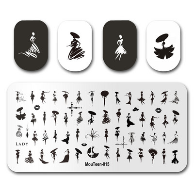 Hot Nail Art Stamping MouTeen020 Girl Line Art Sex Nail Stamping Plates Manikīra komplekts nagu štancēšanai