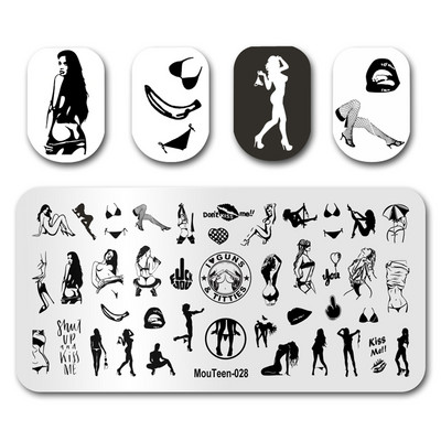 Hot Nail Art Stamping MouTeen020 Girl Line Art Sex Nail Stamping Plates Manikīra komplekts nagu štancēšanai