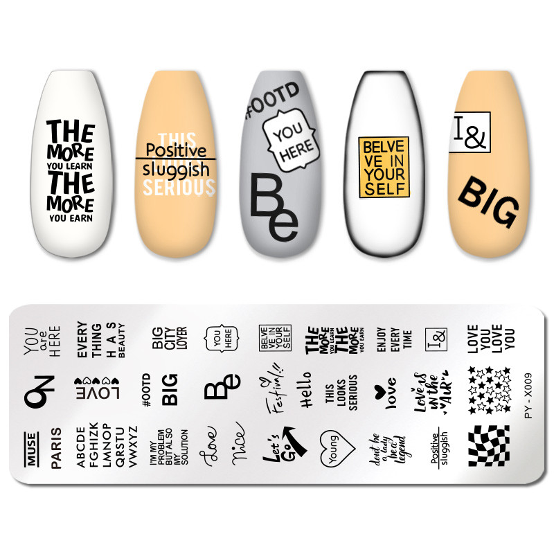 PICT YOU körömbélyegző lemezek betűminták rozsdamentes acél szerszámok körömdíszítés bélyegtervezés bélyegzősablon barkács sablonok