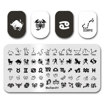 Hot Nail Art Stamping MouTeen014 Goth Letter Gothic Style Words Nail Stamping Plates Σετ στένσιλ μανικιούρ για σφράγιση νυχιών