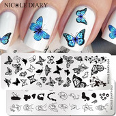 NICOLE DIARY Πλάκες σφράγισης πεταλούδας για τα νύχια αφηρημένα Πρότυπα σφραγίδας γραμμής προσώπου Mold Leaf Flower Geometric Printing Stencil