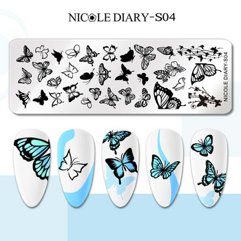 NICOLE DIARY Butterfly Nail Art Stamping Plates Abstract Face Line Stamp Templates Mold Leaf Flower Geometric Print Stencil