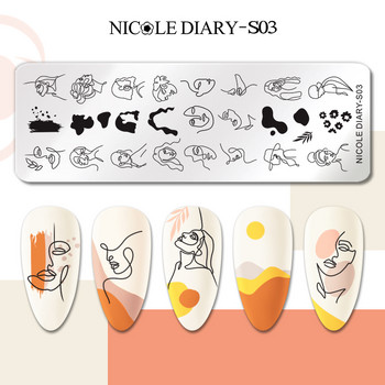 NICOLE DIARY Butterfly Nail Art Stamping Plates Abstract Face Line Stamp Templates Mold Leaf Flower Geometric Print Stencil