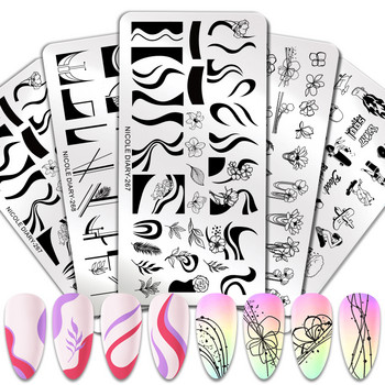 NICOLE DIARY Butterfly Nail Art Stamping Plates Abstract Face Line Stamp Templates Mold Leaf Flower Geometric Print Stencil