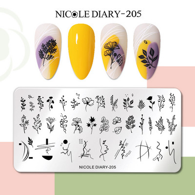 NICOLE DIARY Πλάκες σφράγισης πεταλούδας για τα νύχια αφηρημένα Πρότυπα σφραγίδας γραμμής προσώπου Mold Leaf Flower Geometric Printing Stencil
