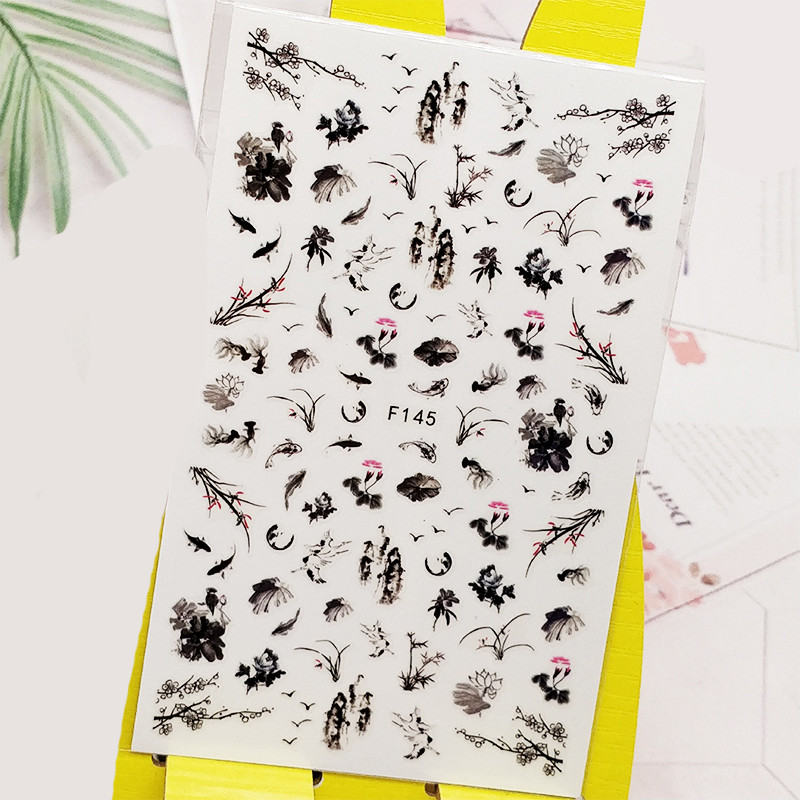 3D αυτοκόλλητο νυχιών Χαλκομανίες Fish Lotus Σχέδιο Νυχιών Διακοσμήσεις Αυτοκόλλητα Sliders Αξεσουάρ μανικιούρ Νύχια Decoraciones