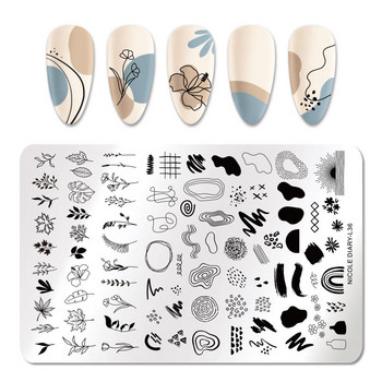 NICOLE DIARY Голям размер Leaf Flower Nail Stamping Plates Christmas Xmas Stamp Templates Leopard Snow Image Printing Stencil Tool Tool