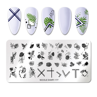ΗΜΕΡΟΛΟΓΙΟ NICOLE Big Size Leaf Flower Nail Stamping Plate Christmas Christmas Templates Stamp Leopard Snow Image Printing Stencil