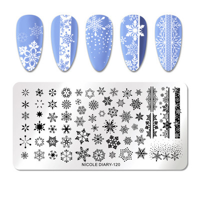 ΗΜΕΡΟΛΟΓΙΟ NICOLE Big Size Leaf Flower Nail Stamping Plate Christmas Christmas Templates Stamp Leopard Snow Image Printing Stencil