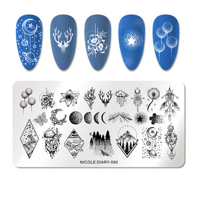 ΗΜΕΡΟΛΟΓΙΟ NICOLE Big Size Leaf Flower Nail Stamping Plate Christmas Christmas Templates Stamp Leopard Snow Image Printing Stencil