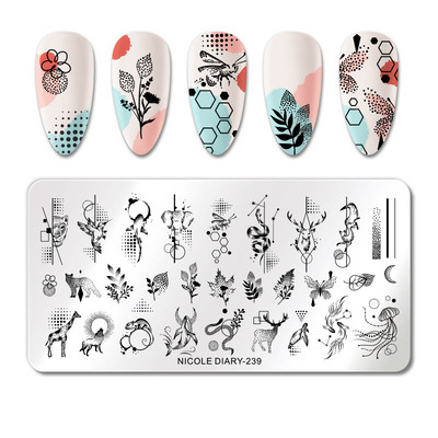 ΗΜΕΡΟΛΟΓΙΟ NICOLE Big Size Leaf Flower Nail Stamping Plate Christmas Christmas Templates Stamp Leopard Snow Image Printing Stencil