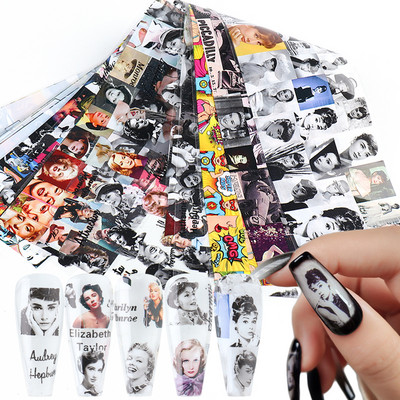 10 τμχ Αλουμινόχαρτο Rainbow Charm Nail Foils Ολογραφικό μεταλλικό φύλλο μεταφοράς Nail Art Αυτοκόλλητο Καθρέφτη εφέ Starry Paper Μανικιούρ Decora LEQWE