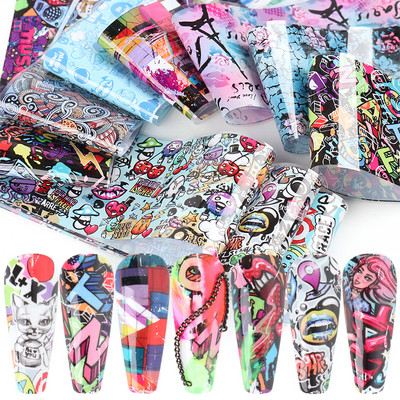 10 τμχ Αλουμινόχαρτο Rainbow Charm Nail Foils Ολογραφικό μεταλλικό φύλλο μεταφοράς Nail Art Αυτοκόλλητο Καθρέφτη εφέ Starry Paper Μανικιούρ Decora LEQWE