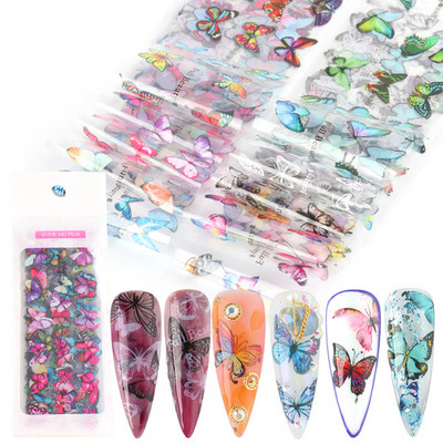 10 τμχ Αλουμινόχαρτο Rainbow Charm Nail Foils Ολογραφικό μεταλλικό φύλλο μεταφοράς Nail Art Αυτοκόλλητο Καθρέφτη εφέ Starry Paper Μανικιούρ Decora LEQWE