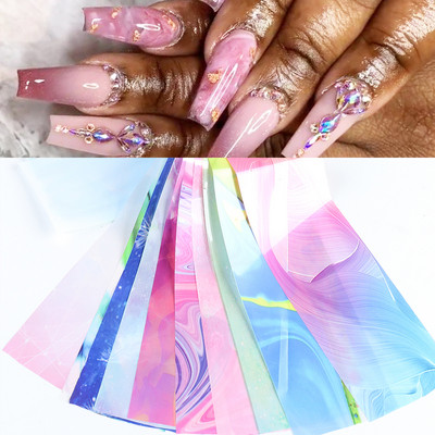 10 τμχ Αλουμινόχαρτο Rainbow Charm Nail Foils Ολογραφικό μεταλλικό φύλλο μεταφοράς Nail Art Αυτοκόλλητο Καθρέφτη εφέ Starry Paper Μανικιούρ Decora LEQWE
