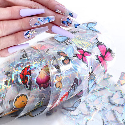 10 τμχ Αλουμινόχαρτο Rainbow Charm Nail Foils Ολογραφικό μεταλλικό φύλλο μεταφοράς Nail Art Αυτοκόλλητο Καθρέφτη εφέ Starry Paper Μανικιούρ Decora LEQWE