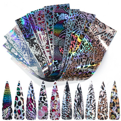 10 τμχ Αλουμινόχαρτο Rainbow Charm Nail Foils Ολογραφικό μεταλλικό φύλλο μεταφοράς Nail Art Αυτοκόλλητο Καθρέφτη εφέ Starry Paper Μανικιούρ Decora LEQWE