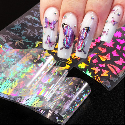 10 τμχ Αλουμινόχαρτο Rainbow Charm Nail Foils Ολογραφικό μεταλλικό φύλλο μεταφοράς Nail Art Αυτοκόλλητο Καθρέφτη εφέ Starry Paper Μανικιούρ Decora LEQWE