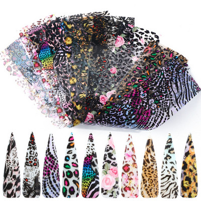 10 τμχ Αλουμινόχαρτο Rainbow Charm Nail Foils Ολογραφικό μεταλλικό φύλλο μεταφοράς Nail Art Αυτοκόλλητο Καθρέφτη εφέ Starry Paper Μανικιούρ Decora LEQWE