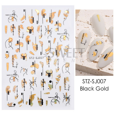 Γυαλιστερό Glitter Ασημένιο σχέδιο νυχιών πεταλούδας 3D Charms Σκούρο μαύρο αυτοκόλλητο Blooming Ink Moon Butterfly Metallic Slider Decor JISWCS