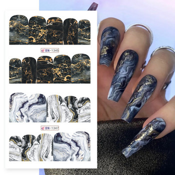 12 τμχ Μελάνι Blooming Marble Nail Water Sliders Gradient Abstract Abstract Geometric Line Transfer Sliders DIY Wraps Manicure LEBN1345-1356