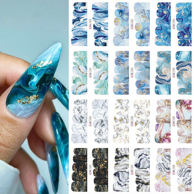 12 τμχ Μελάνι Blooming Marble Nail Water Sliders Gradient Abstract Abstract Geometric Line Transfer Sliders DIY Wraps Manicure LEBN1345-1356