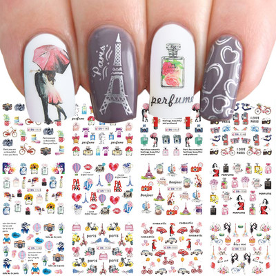 12 τμχ Μελάνι Blooming Marble Nail Water Sliders Gradient Abstract Abstract Geometric Line Transfer Sliders DIY Wraps Manicure LEBN1345-1356