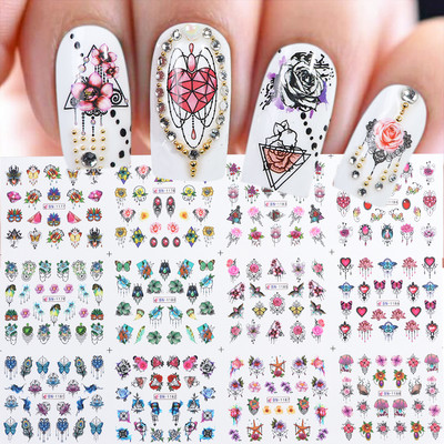 12 τμχ Μελάνι Blooming Marble Nail Water Sliders Gradient Abstract Abstract Geometric Line Transfer Sliders DIY Wraps Manicure LEBN1345-1356
