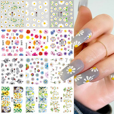 12 τμχ Μελάνι Blooming Marble Nail Water Sliders Gradient Abstract Abstract Geometric Line Transfer Sliders DIY Wraps Manicure LEBN1345-1356