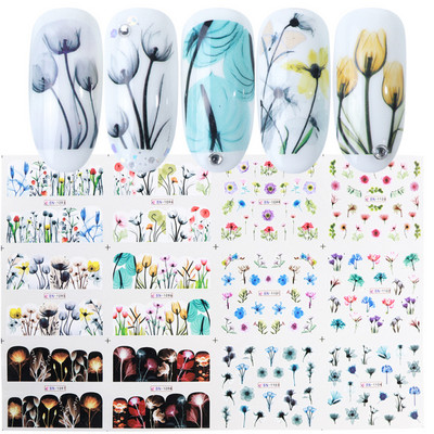 12 τμχ Μελάνι Blooming Marble Nail Water Sliders Gradient Abstract Abstract Geometric Line Transfer Sliders DIY Wraps Manicure LEBN1345-1356