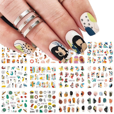 12 τμχ Μελάνι Blooming Marble Nail Water Sliders Gradient Abstract Abstract Geometric Line Transfer Sliders DIY Wraps Manicure LEBN1345-1356