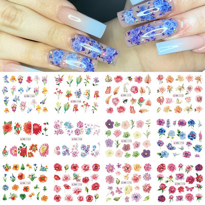 12 τμχ Μελάνι Blooming Marble Nail Water Sliders Gradient Abstract Abstract Geometric Line Transfer Sliders DIY Wraps Manicure LEBN1345-1356