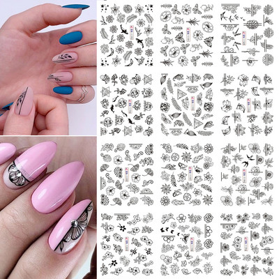 12 τμχ Μελάνι Blooming Marble Nail Water Sliders Gradient Abstract Abstract Geometric Line Transfer Sliders DIY Wraps Manicure LEBN1345-1356