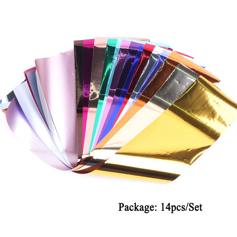 14 τμχ/Σετ Αλουμινένιο Καθρέφτη Νυχιών Αλουμινίου Αυτοκόλλητα Μεταφοράς Μεταλλικό Ροζ Χρυσό Ασημί Φύλλο Νυχιών Χαρτί Wraps Flakes Μανικιούρ TR996