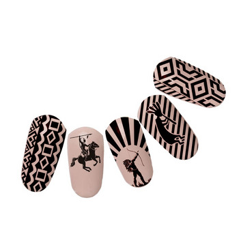 1 бр. Tribe Nail Stamping Plates Шаблон за щамповане Nail Art Polish Templates Indians&Horse Riding Design DIY Manicure Mezerdoo B13