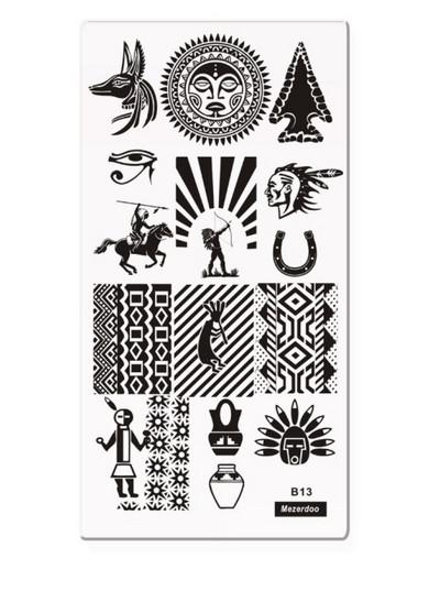 1Pc Tribe Nail Stamping Plates Template Stamping Nail Art Templates Polish Indians & Horse Riding Design DIY Manicure Mezerdoo B13