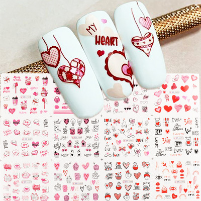 Autocolante pentru unghii Valentines Love Heart Cupidon Arc Arrow Auto-adeziv Slider Litere Nail Art Decor pentru manichiura LEBN