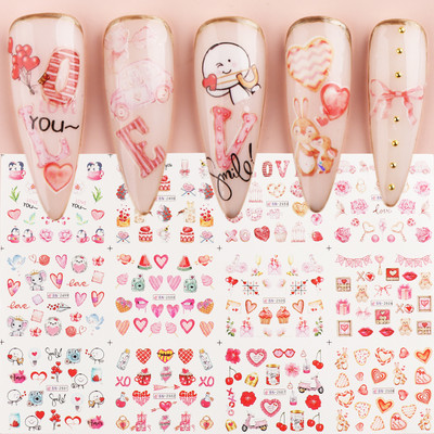 Αυτοκόλλητα νυχιών με αυτοκόλλητα Αγίου Βαλεντίνου Red Love Heart Έρως τόξο Βέλος Αυτοκόλλητο συρόμενο γράμματα Διακόσμηση νυχιών για μανικιούρ LEBN