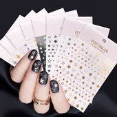 1 τεμ 3D αυτοκόλλητα νυχιών Μαύρο γκλίτερ Ασημί αστέρι αυτοκόλλητο συρόμενο γράμματα Διακοσμητικά νυχιών Χαλκομανίες Αξεσουάρ μανικιούρ