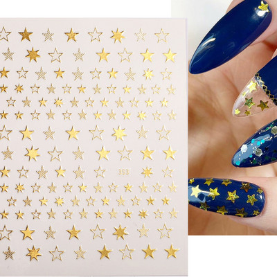 1 τεμ 3D αυτοκόλλητα νυχιών Μαύρο γκλίτερ Ασημί αστέρι αυτοκόλλητο συρόμενο γράμματα Διακοσμητικά νυχιών Χαλκομανίες Αξεσουάρ μανικιούρ